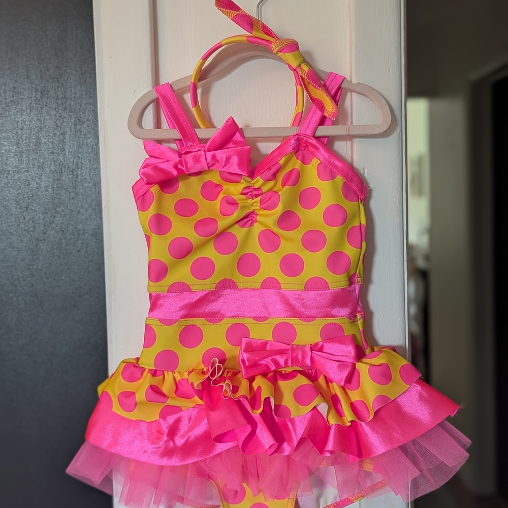 Weissman Pink and Yellow Polka Dot Dance Costume